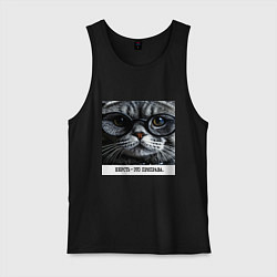 Майка мужская хлопок Мем кот в очках: шерсть это приправа, цвет: черный