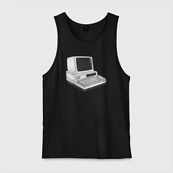 Майка мужская хлопок Ретро компьютер, цвет: черный