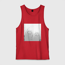 Майка мужская хлопок Ванпанчмен Сайтама лысина, цвет: красный