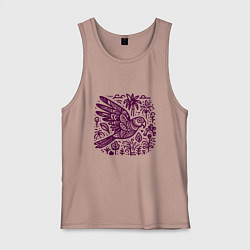 Майка мужская хлопок Орнамент с попугаем и растениями, цвет: пыльно-розовый