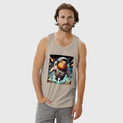 Мужская майка Capybara is a brave cosmonaut / Миндальный – фото 3