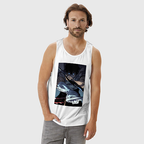 Мужская майка Поднятие уровня в одиночку Джину Сон / Белый – фото 3