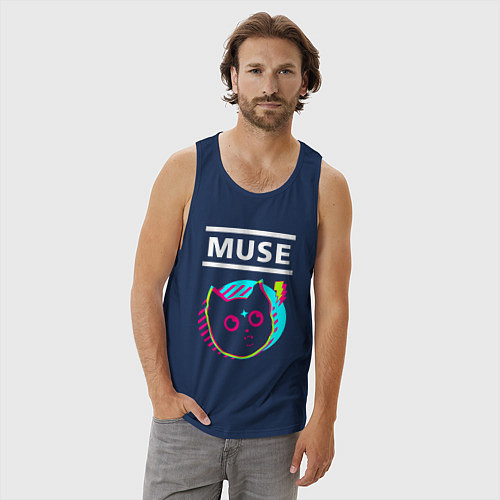 Мужская майка Muse rock star cat / Тёмно-синий – фото 3