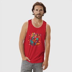 Майка мужская хлопок Яркий цветок, веточки и листья, цвет: красный — фото 2