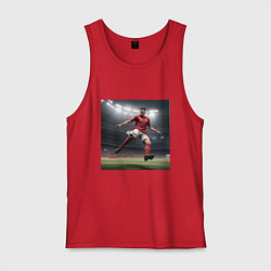 Майка мужская хлопок Футболист пинающий мяч, цвет: красный