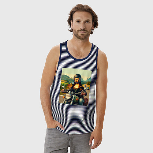 Мужская майка Mona Lisa on a motorcycle - ai art / Синяя тельняшка – фото 3