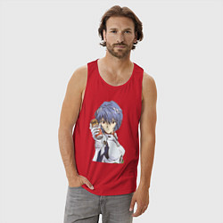 Майка мужская хлопок Евангелион Рей Аянами и банка, цвет: красный — фото 2