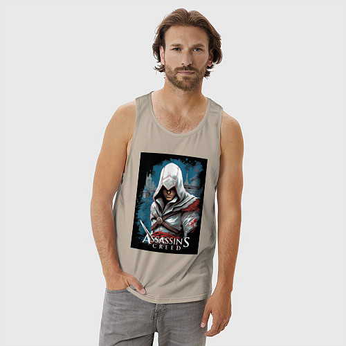 Мужская майка Assassins creed белый кинжал / Миндальный – фото 3