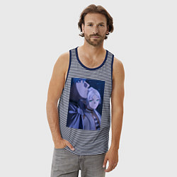 Майка мужская хлопок Провожающая в последний путь Фрирен, цвет: синяя тельняшка — фото 2