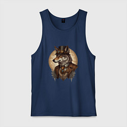 Майка мужская хлопок Волк симпатик, цвет: тёмно-синий