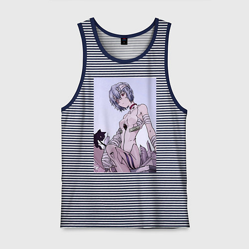 Мужская майка Евангелион Рей Аянами кот / Синяя тельняшка – фото 1