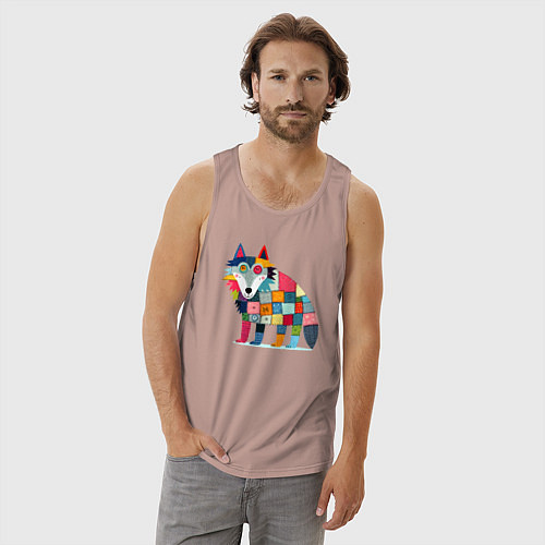 Мужская майка Funny wolf - patchwork ai art / Пыльно-розовый – фото 3