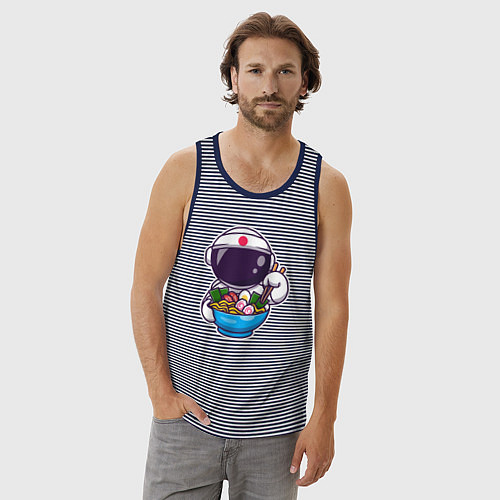 Мужская майка Космонавт ест рамен / Синяя тельняшка – фото 3