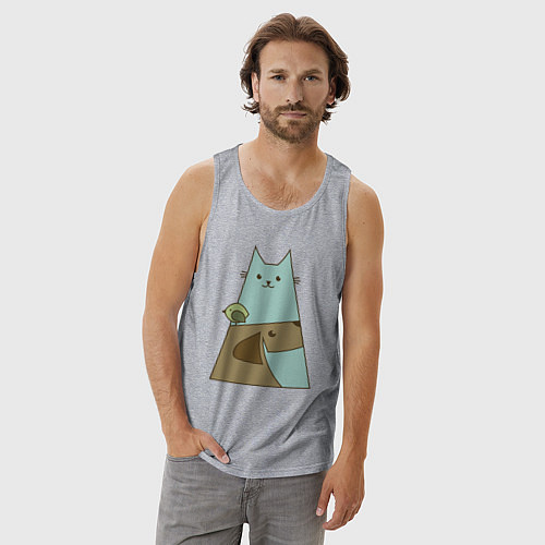 Мужская майка Собачка птичка кошечка / Меланж – фото 3