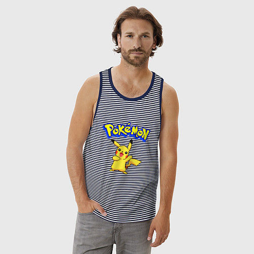 Мужская майка Pikachu 8-bit pixels / Синяя тельняшка – фото 3