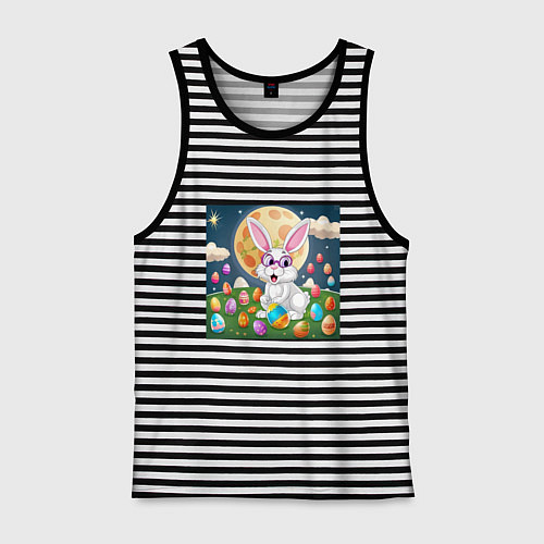 Мужская майка Зайчик ботаник / Черная тельняшка – фото 1