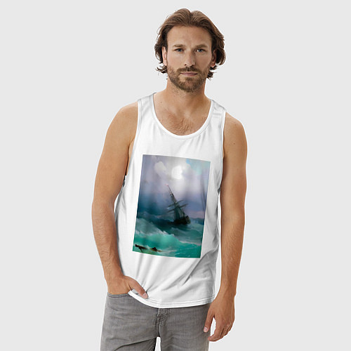 Мужская майка Корабль среди бурного моря / Белый – фото 3