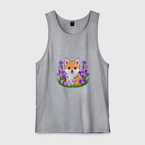 Мужская майка Щенок Сибу-ину среди сиреневых цветов / Меланж – фото 1