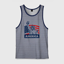 Майка мужская хлопок Free America, цвет: синяя тельняшка