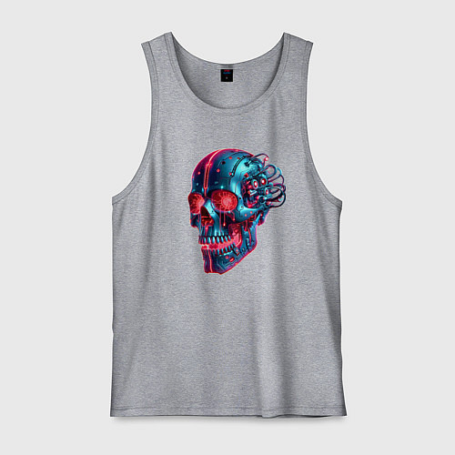 Мужская майка Metal cyber skull - ai art / Меланж – фото 1