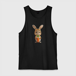 Майка мужская хлопок Веселый заяц - кролик с морковкой, цвет: черный