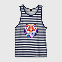 Майка мужская хлопок Яркий портрет лисы, цвет: синяя тельняшка