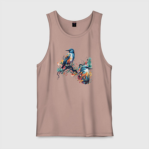 Мужская майка Птицы на ветке дерева / Пыльно-розовый – фото 1