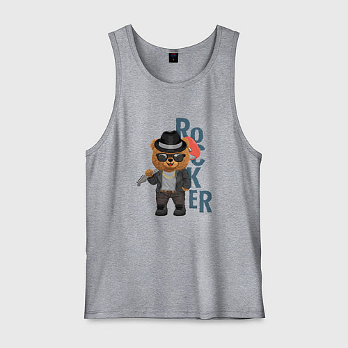 Мужская майка Плюшевый медвежонок рокер / Меланж – фото 1