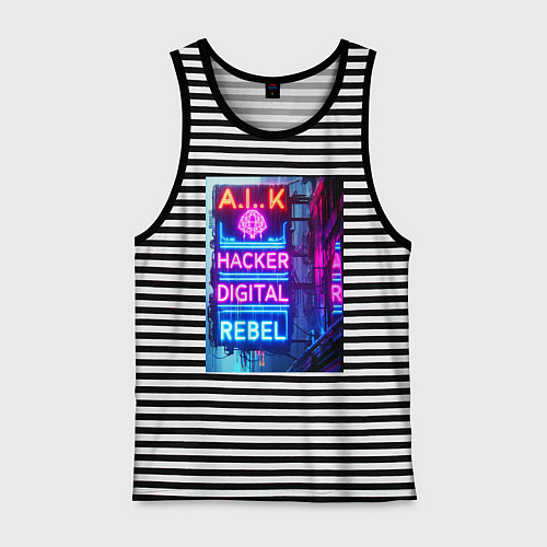 Мужская майка Ai hacker digital rebel - neon glow / Черная тельняшка – фото 1