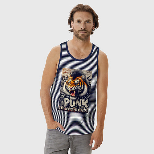 Мужская майка Cool tiger - punks not dead / Синяя тельняшка – фото 3