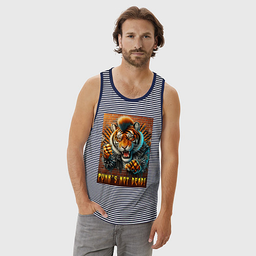 Мужская майка Punks not dead - motto tiger / Синяя тельняшка – фото 3