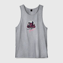 Майка мужская хлопок Учёный осьминог с компьютером и кофе, цвет: меланж