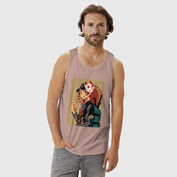 Майка мужская хлопок Тандзиро Камадо Арт, цвет: пыльно-розовый — фото 2