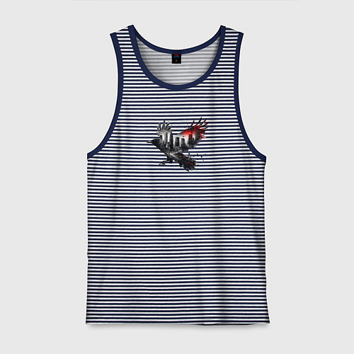 Мужская майка Черный ворон и город эффект двойной экспозиции / Синяя тельняшка – фото 1