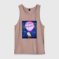 Майка мужская хлопок Белый медведь на воздушном шаре, цвет: пыльно-розовый