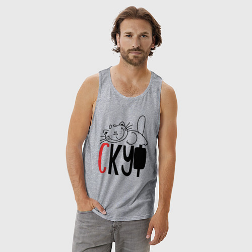 Мужская майка Скуф ленивый кот / Меланж – фото 3