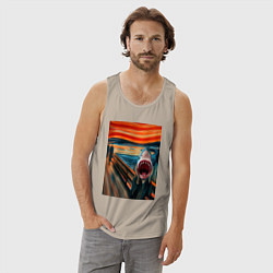 Майка мужская хлопок Акула кричит - мем нейросеть, цвет: миндальный — фото 2