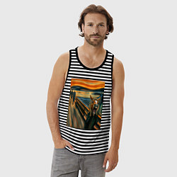 Майка мужская хлопок Лошадь кричит - мем картина от нейросети, цвет: черная тельняшка — фото 2