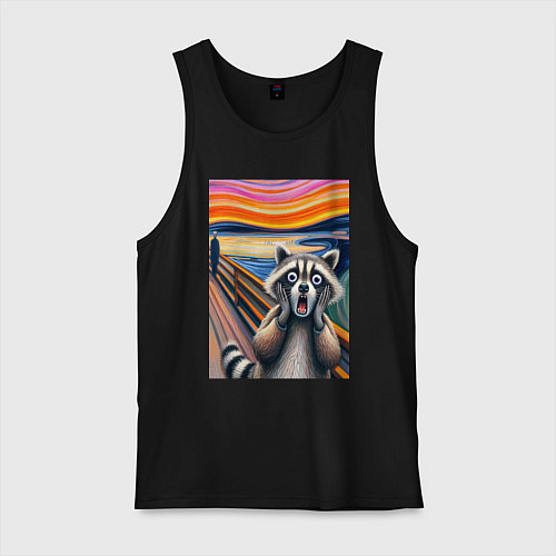 Мужская майка Енот кричит - мем нейросеть / Черный – фото 1