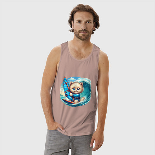 Мужская майка Котик и виндсерфинг / Пыльно-розовый – фото 3