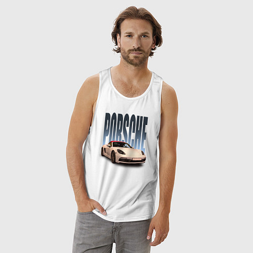 Мужская майка Porsche 911 Turbo винтажный немецкий автомобиль / Белый – фото 3