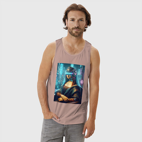 Мужская майка Gioconda - cyberpunk ai art fantasy / Пыльно-розовый – фото 3