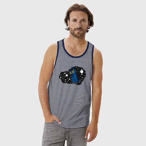 Мужская майка Тардис и звёзды / Синяя тельняшка – фото 3