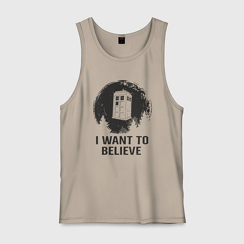 Мужская майка Тардис - хочу верить / Миндальный – фото 1