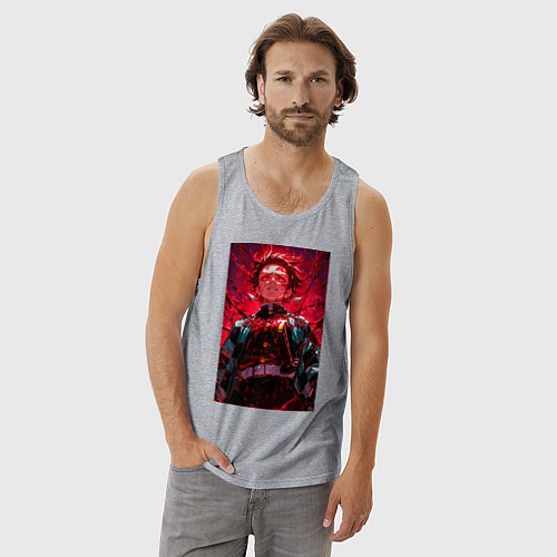 Мужская майка Клинок, рассекающий демонов Тандзиро Камадо охотни / Меланж – фото 3