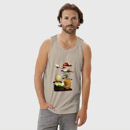 Мужская майка Друзья с котом готовят пельмени / Миндальный – фото 3