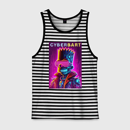 Мужская майка Cyber Bart - neon glow ai art fantasy / Черная тельняшка – фото 1