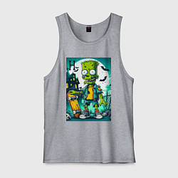 Майка мужская хлопок Зомби Барт со скейтбордом - хэллоуин, цвет: меланж