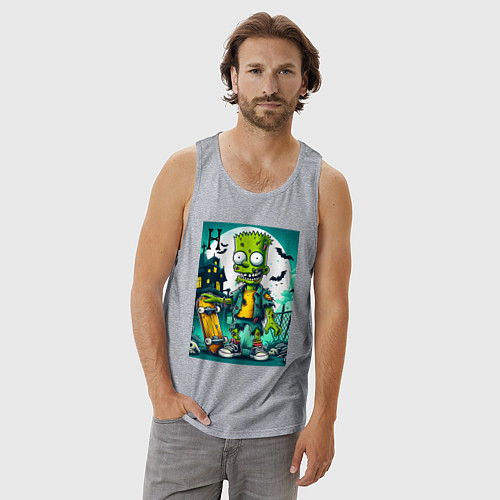 Мужская майка Зомби Барт со скейтбордом - хэллоуин / Меланж – фото 3