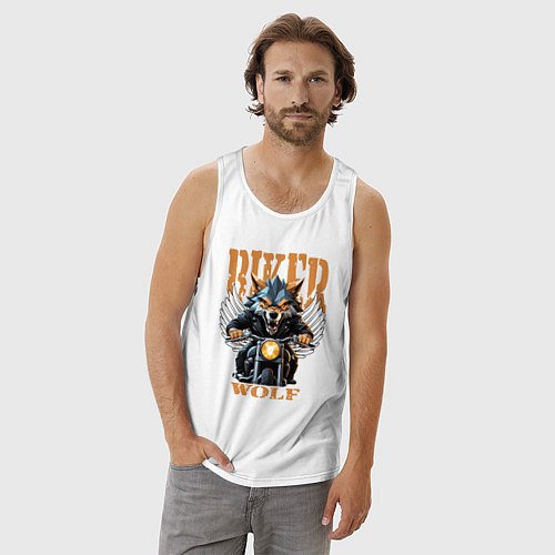 Мужская майка Байкер волк на мотоцикле / Белый – фото 3
